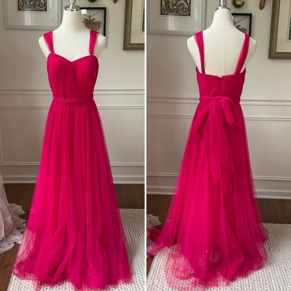 Revelry Hot Pink Tulle Formal Gown Removable Straps $200 4